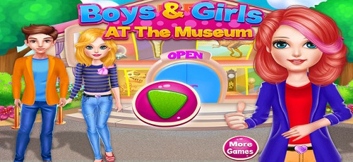 男孩和女孩在博物馆下载